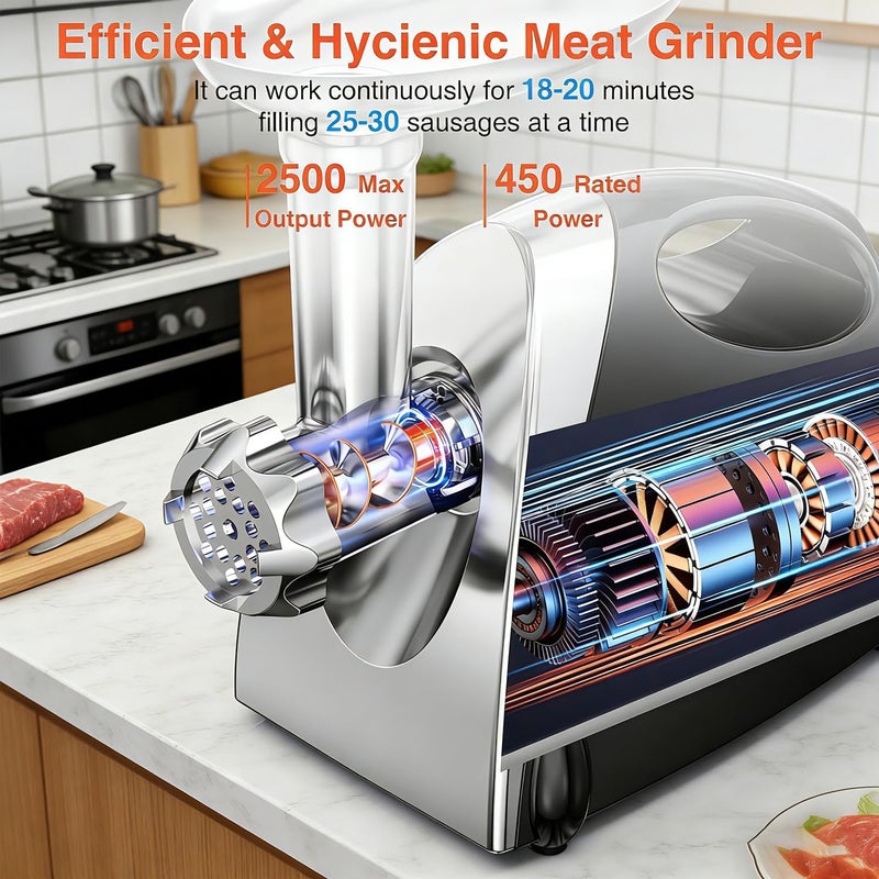 Angju Meat Mincer,Electric Meat Grinder Stainless Steel 2800W, Sausage Maker with 3 Cutting Plates, Sausage & Kubbe Kit (Black) - Image 3