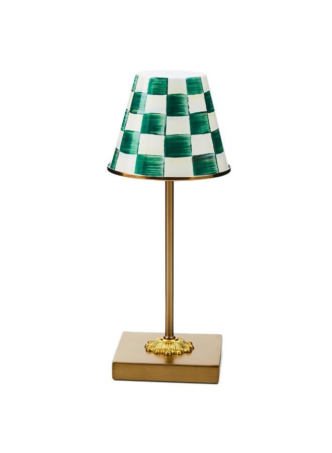 mackenzie childs LED Rechargeable Cafe Table Lamp, Cordless Decorative Lamp, Green-and-White Emerald Check - Image 1