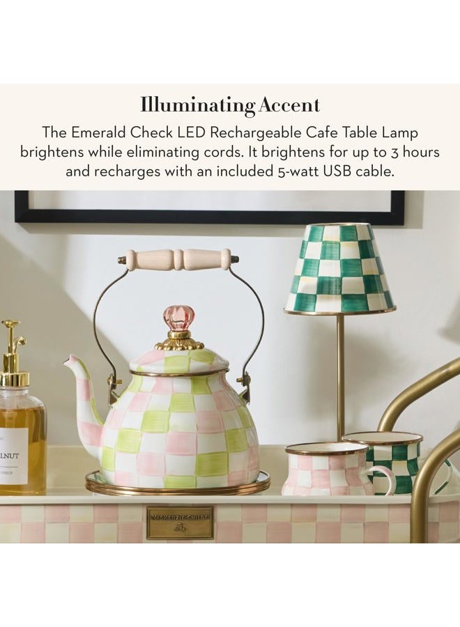 mackenzie childs LED Rechargeable Cafe Table Lamp, Cordless Decorative Lamp, Green-and-White Emerald Check - Image 2