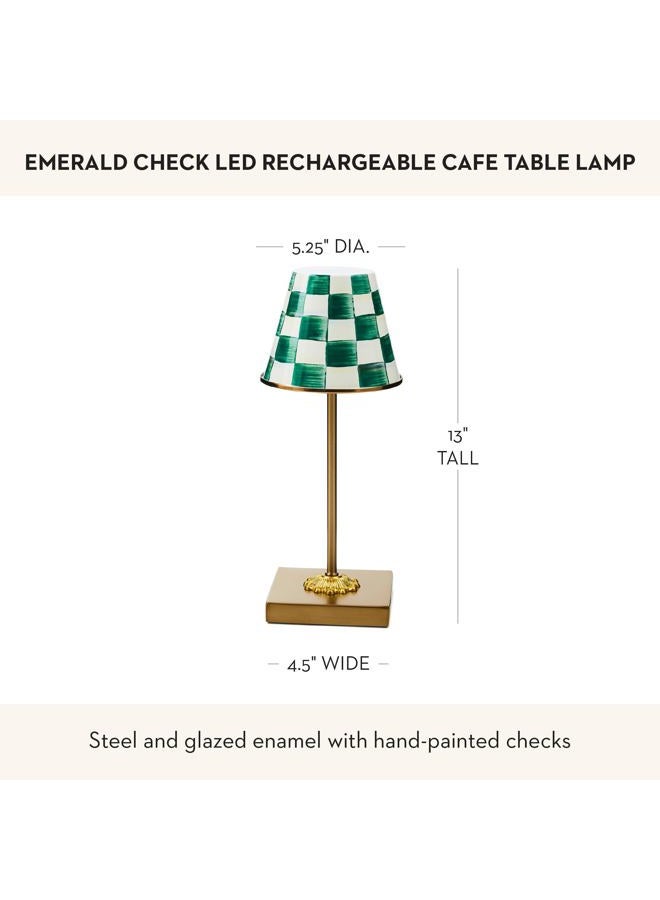mackenzie childs LED Rechargeable Cafe Table Lamp, Cordless Decorative Lamp, Green-and-White Emerald Check - Image 4