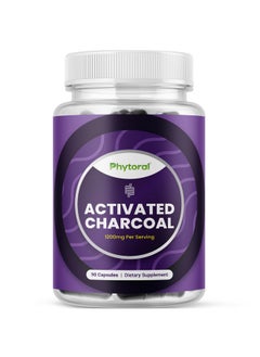 Phytoral Extra Strength Activated Charcoal Pills - 1200mg Per Serving Activated Charcoal Capsules for Digestive Health & Occasional Upset Stomach Relief for Adults - Coconut Charcoal Supplement - 1 Month 