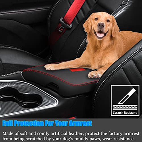 YOFAMO for Dodge Challenger 2015-2023 Car Armrest Cover Waterproof Center Console Pad Covers Scratch Resistance Box Cover Leather Protector Pad Decoration Accessories(Black + Red Stitches) - Image 3