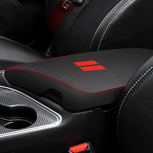 YOFAMO for Dodge Challenger 2015-2023 Car Armrest Cover Waterproof Center Console Pad Covers Scratch Resistance Box Cover Leather Protector Pad Decoration Accessories(Black + Red Stitches) - Image 1