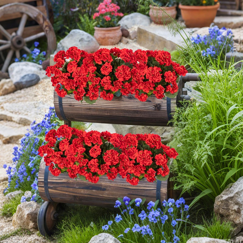 Uqueeten Artificial Flowers For Outdoors Artificial Geranium 8Pcs Fake Flower Geranium Artificial Plant Home Decor Silk Geraniums Artificial Flowers Realistic Outdoor Flower Decoration (Red) 14.4"" - Image 5