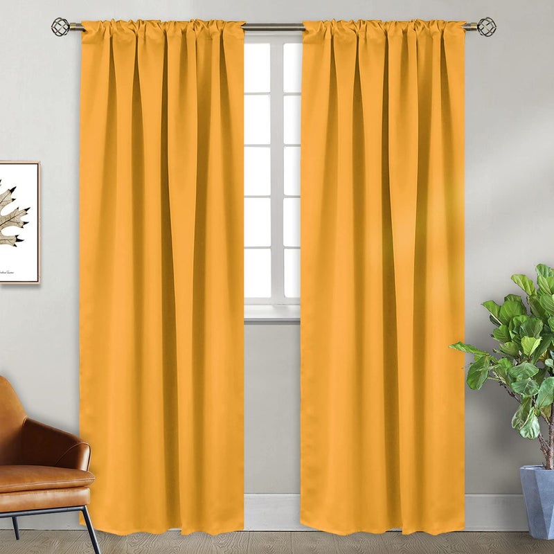 BGment الستائر الجيب وتبادل التبويب الظهر لستائر غرفة النوم - الغرفة المعزولة الحرارية الستائر المظلمة لغرفة المعيشة 2 لوحات ستارة نافذة (42 × 84 بوصة الخردل الأصفر) - Image 2