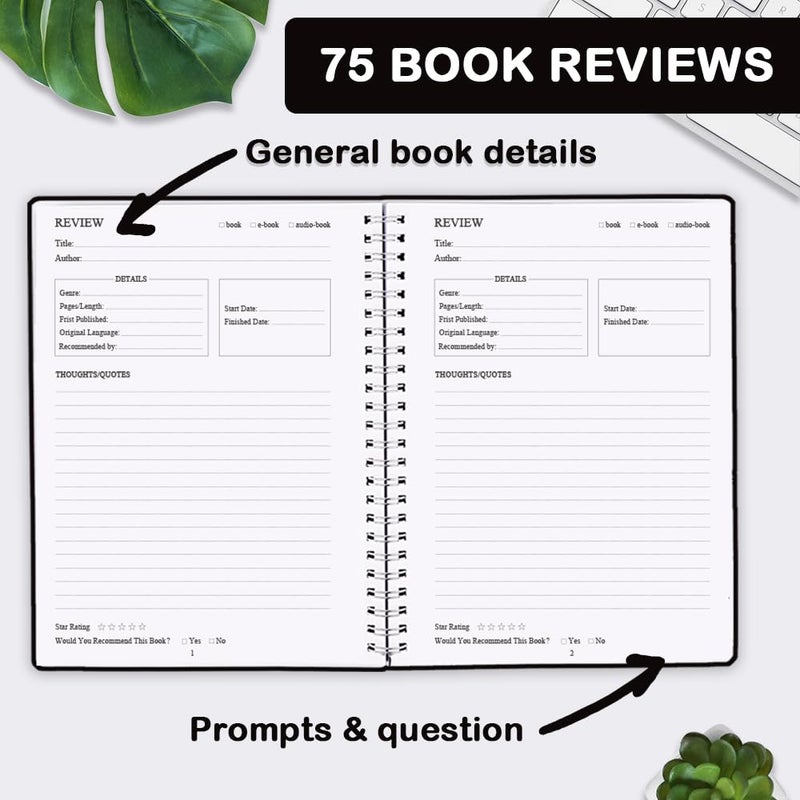 Getvow Reading Journal - Review and Track Your Reading Progress with 72 Book Reviews - Book Journal Reading Log Journal with Back Pocket, 5.8" x 8.3", Black - Image 3