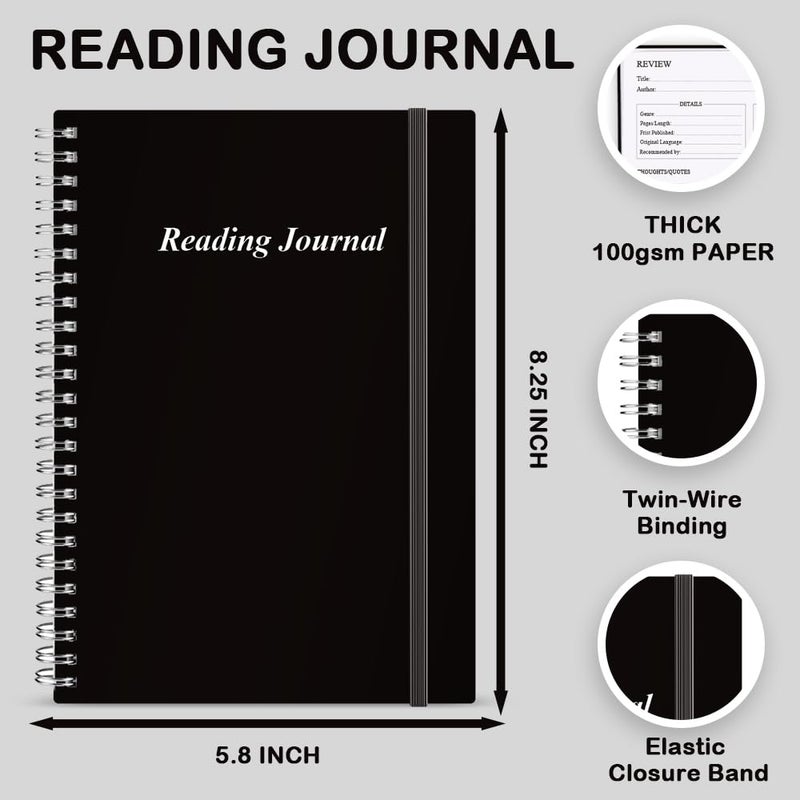 Getvow Reading Journal - Review and Track Your Reading Progress with 72 Book Reviews - Book Journal Reading Log Journal with Back Pocket, 5.8" x 8.3", Black - Image 2