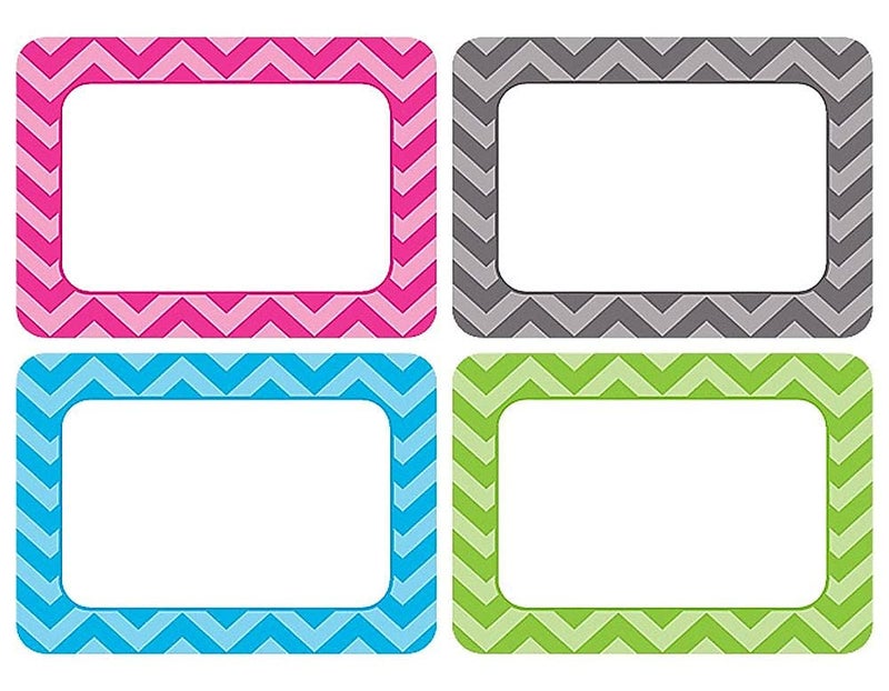Teacher Created Resources All Grade Self-Adhesive Name Tags, 3.5 X 2.5, Chevron Border Design, Assorted Colors, 36/Pack - Image 1