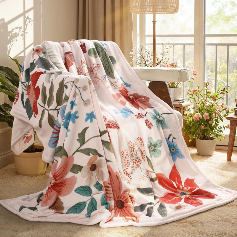 La Home Lahome Floral Fleece Blanket for Women Girls Dorm Boho Decor Small Throw Blanket for Couch Bed Chair Cover Decorative Fleece Blanket Throws Mom Gift Spring Home DecorBorder Flower Pink 50x60 - Image 2
