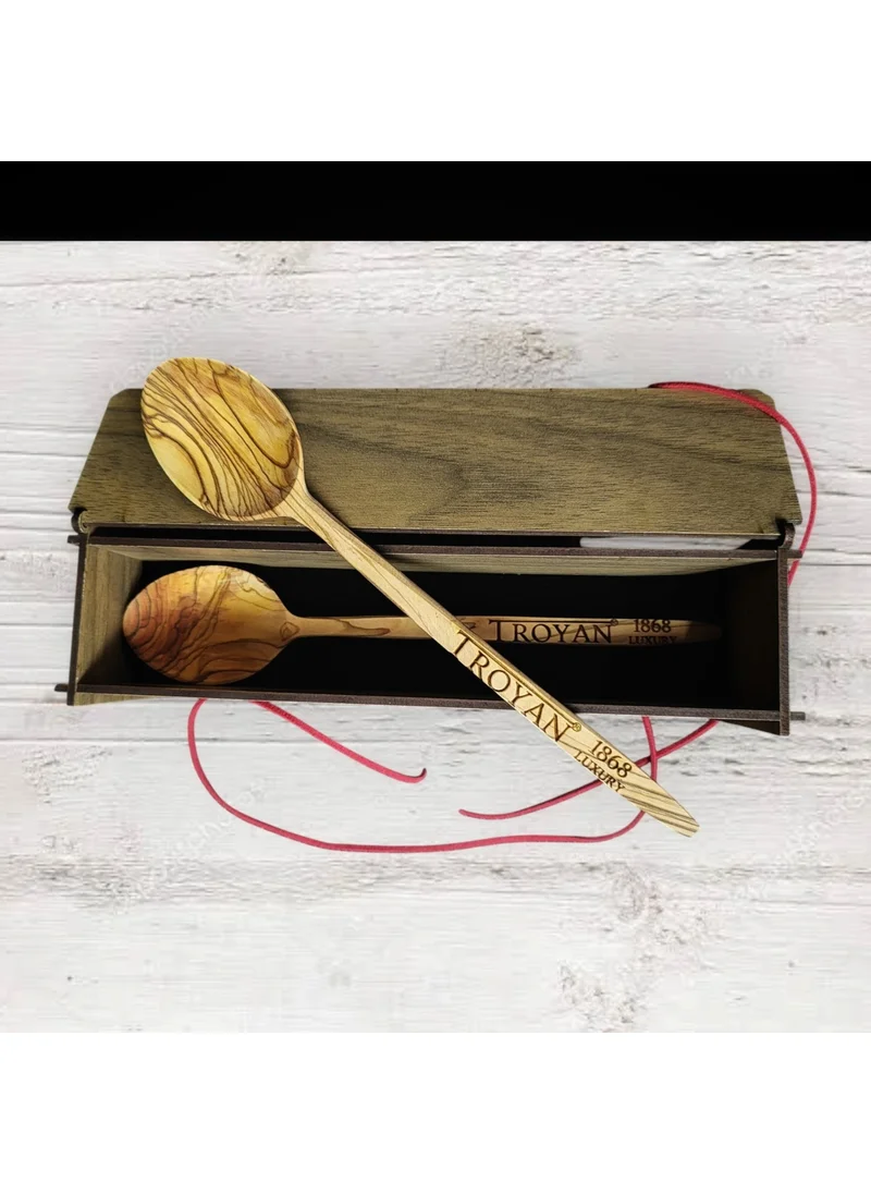 Troyan 1868 Vintage Set of Two, Olive Wood 22 cm. Soup Spoon, Natural and Healthy