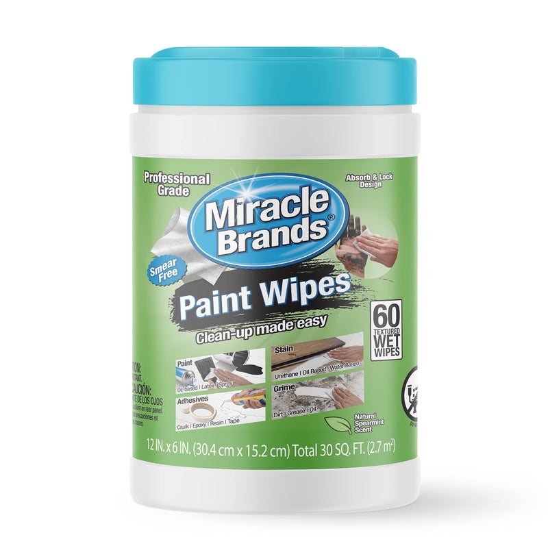 MiracleWipes for Paint Prep & Cleanup, Remove Tough Grime Build-Up, Wet Paint, Caulking, Epoxy, Colorant, and more from Hands, Surfaces, & Tools - 60 Count - Image 1