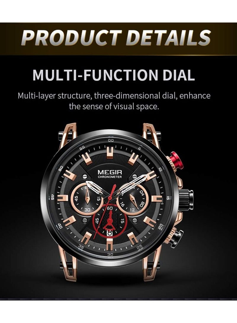 MEGIR Watch Men Sport Chronograph Leather Strap Quartz Movement Watch Waterproof Casual Clock Wristwatch for Male - Image 3