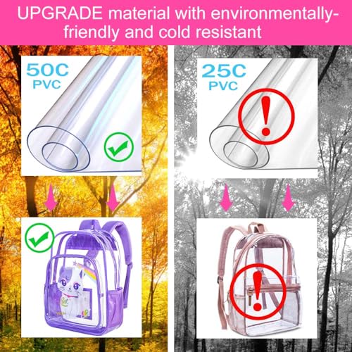 KLFVB 3PCS Girls Clear Backpack for Kids, See Through School Bag Stadium Approved, Transparent Bookbag for Elementary Preschool- Purple Cat - Image 3