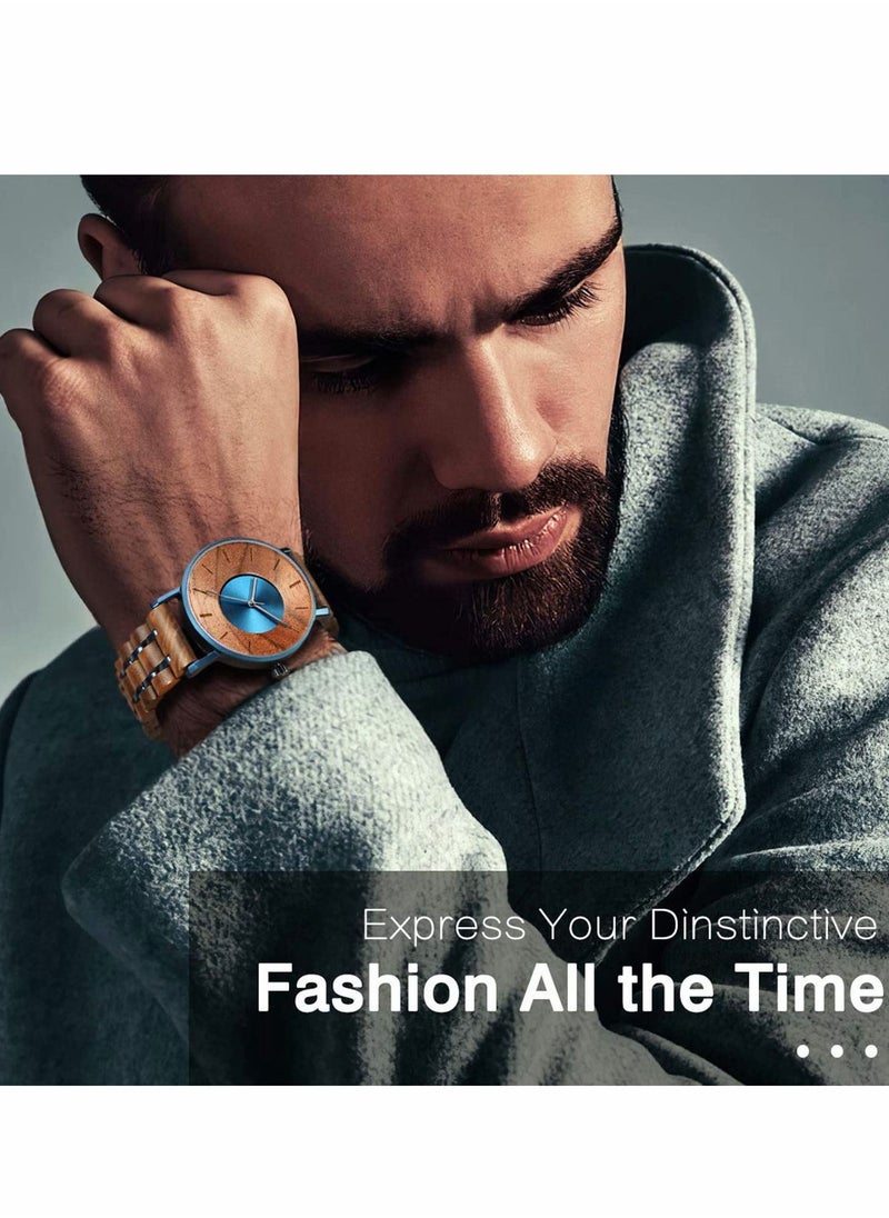 Excefore - Wooden Watches For Men 42mm Round Light Handmade Wooden Wrist Watches with Adjustable Stylish Wood Strap - Image 1