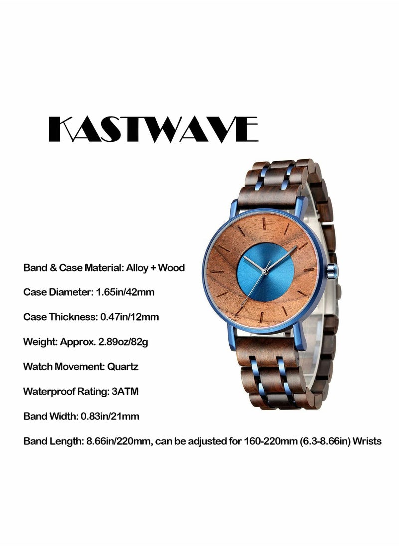 Excefore - Wooden Watches For Men 42mm Round Light Handmade Wooden Wrist Watches with Adjustable Stylish Wood Strap - Image 1