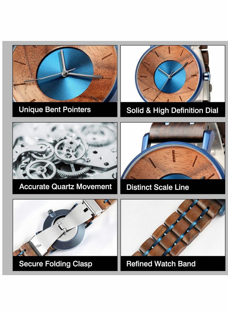 Excefore - Wooden Watches For Men 42mm Round Light Handmade Wooden Wrist Watches with Adjustable Stylish Wood Strap - Image 1