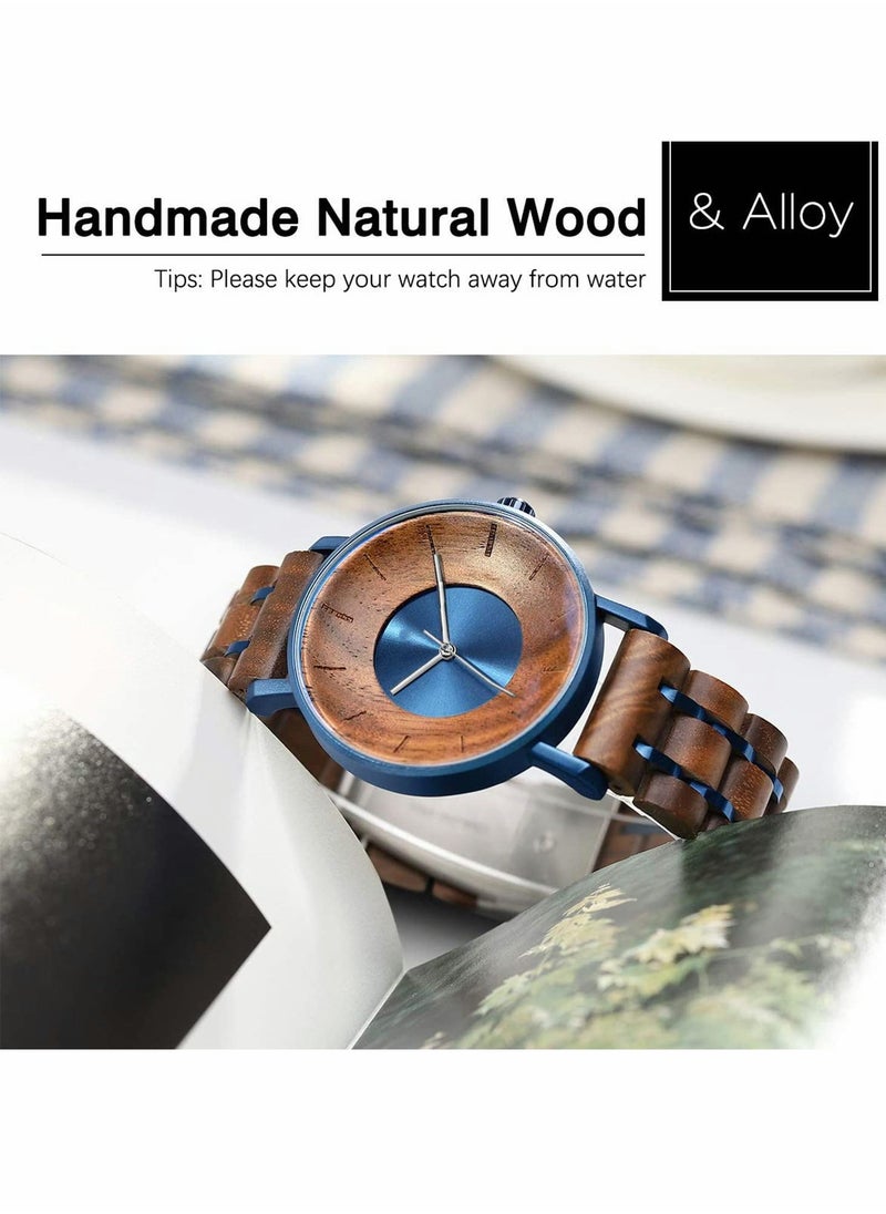 Excefore - Wooden Watches For Men 42mm Round Light Handmade Wooden Wrist Watches with Adjustable Stylish Wood Strap - Image 1