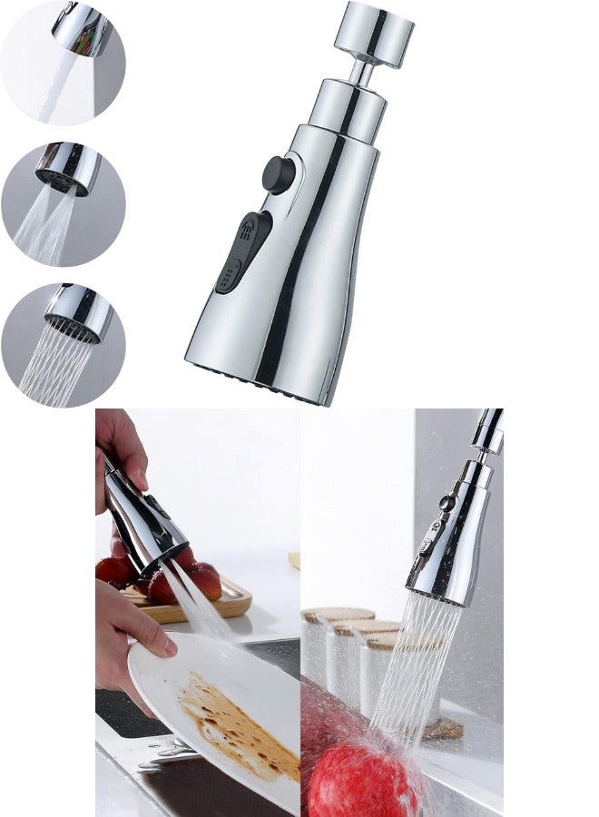 رأس حنفية بديل، 3 وظائف مع دوران 360 درجة، رأس رشاش لحوض المطبخ، بوصلة G1/2، بلمسة نهائية لامعة - Image 1