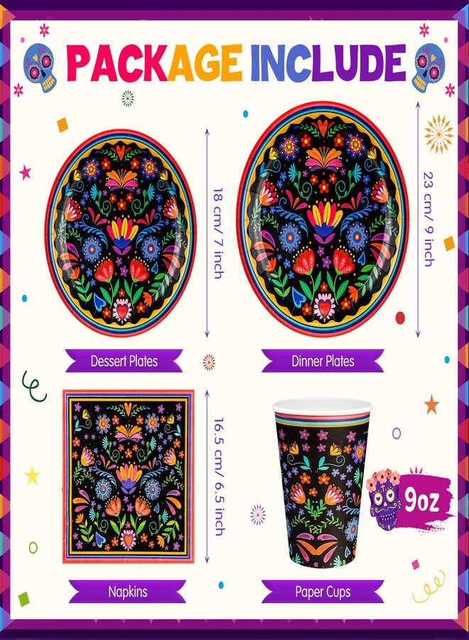 Domensi 200 Pieces Mexican Party Decoration Supplies Serves 50/100 Guests, Mexican Paper Plates Napkins Cups Set Fiesta Disposable Tableware for Cinco De Mayo Taco Tuesday Birthday Party Decorations - Image 3