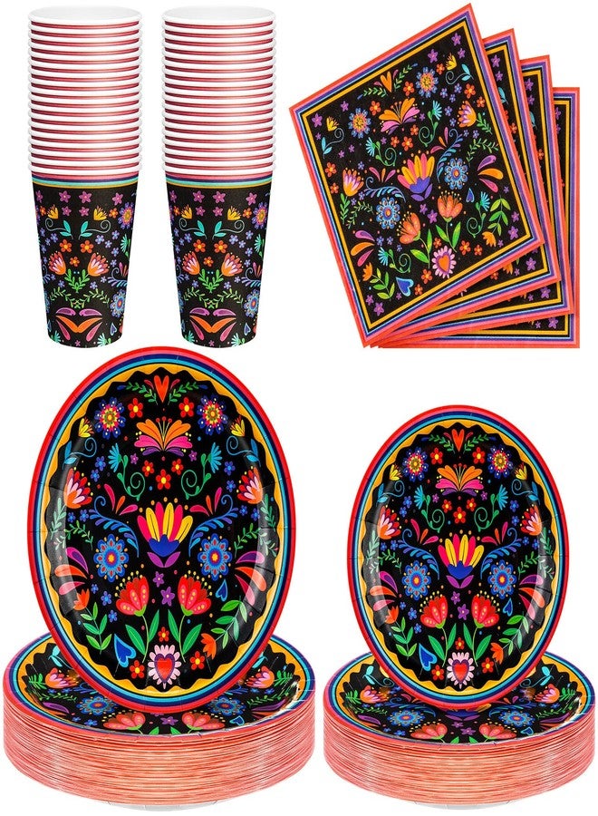 Domensi 200 Pieces Mexican Party Decoration Supplies Serves 50/100 Guests, Mexican Paper Plates Napkins Cups Set Fiesta Disposable Tableware for Cinco De Mayo Taco Tuesday Birthday Party Decorations - Image 1