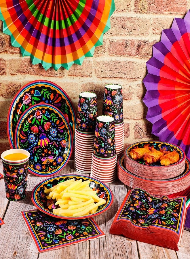 Domensi 200 Pieces Mexican Party Decoration Supplies Serves 50/100 Guests, Mexican Paper Plates Napkins Cups Set Fiesta Disposable Tableware for Cinco De Mayo Taco Tuesday Birthday Party Decorations - Image 2