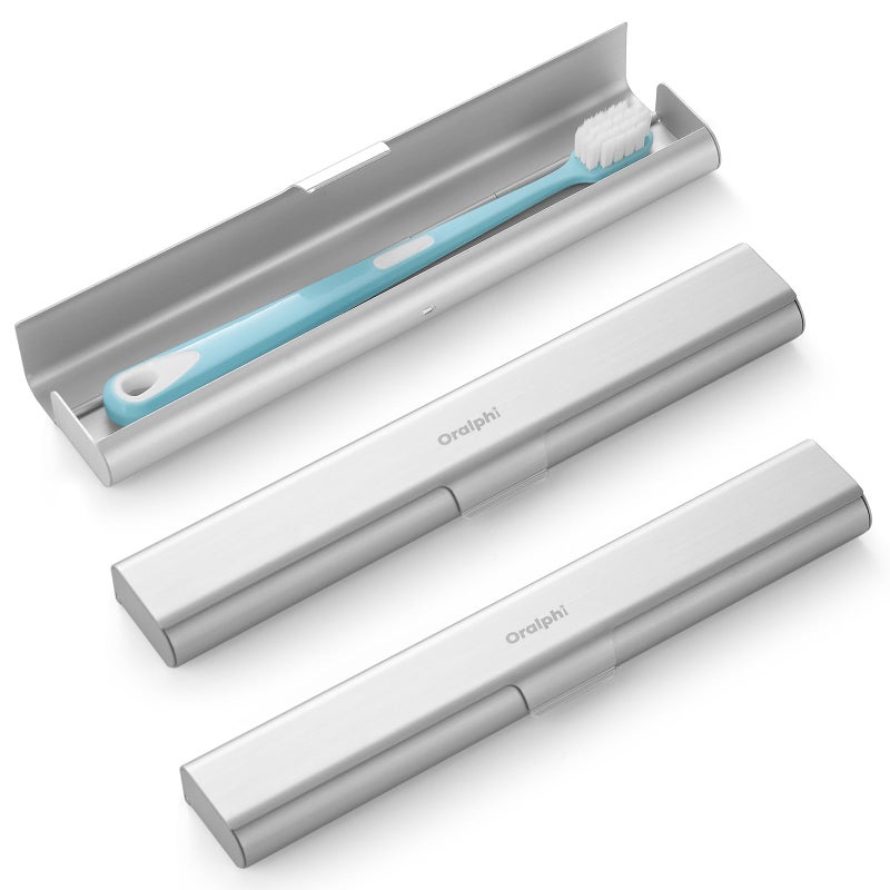 Oralphi 2 Pack Aluminum Toothbrush Travel Case, Portable Travel Toothbrush Holder, Durable Manual Toothbrush Box Container for Traveling, Bathroom, Camping, Business Trip - Image 1