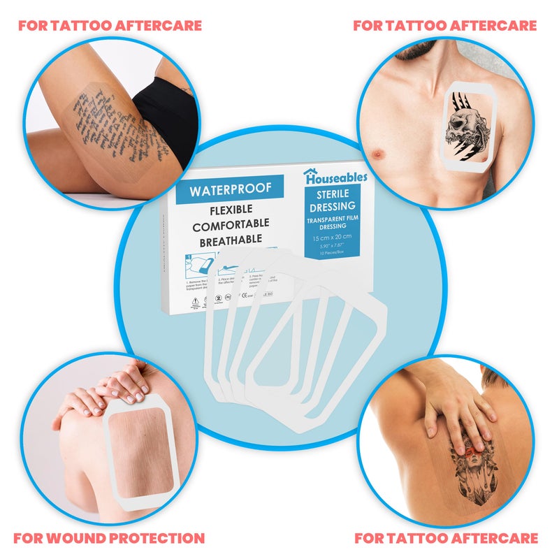 Houseables Waterproof Bandages, Transparent Film Dressing, Waterproof Bandages Post Surgical, 6x8, Wound Cover, Transparent Dressing, Wound Covers for Showering, Water Proof Patches for Skin, Large - Image 3