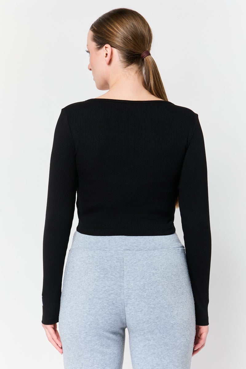 PUMA Women Scoop Neckline Long Sleeve Crop Top, Black - Image 4