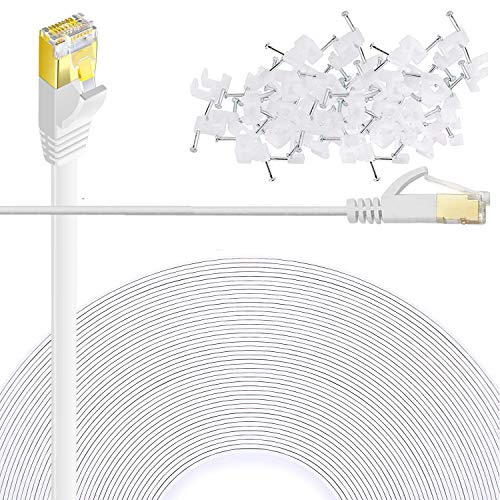 Comtelek Cat 6 Ethernet Cable 150 FT Flat Internet Network Cables with Cable Clips Cat6 Ethernet Patch Cable with Snagless Rj45 Connectors White Long Computer LAN Cable（150FT）… - Image 1
