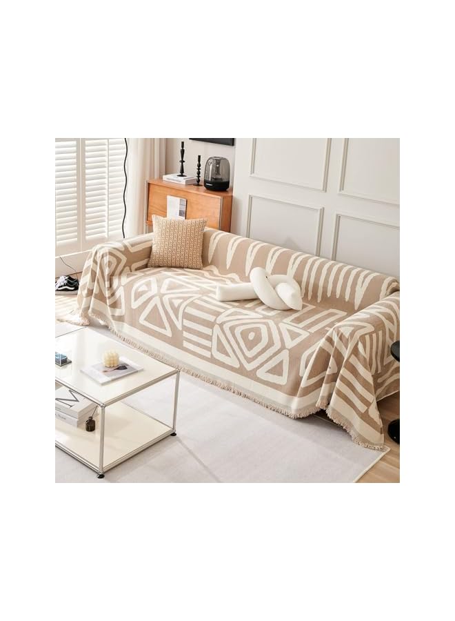 The Bros Sofa Covers for Sectional Sofa Set, Boho Couch Cover for Dogs, Khaki Throw Couch Cover with Tassel, Loveseat Covers, Futon Cover L Shaped Cover Washable Chenille Couch Protector, 71" X118" - Image 5