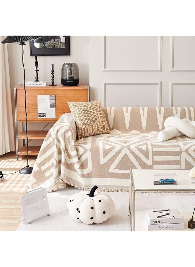 The Bros Sofa Covers for Sectional Sofa Set, Boho Couch Cover for Dogs, Khaki Throw Couch Cover with Tassel, Loveseat Covers, Futon Cover L Shaped Cover Washable Chenille Couch Protector, 71" X118" - Image 1