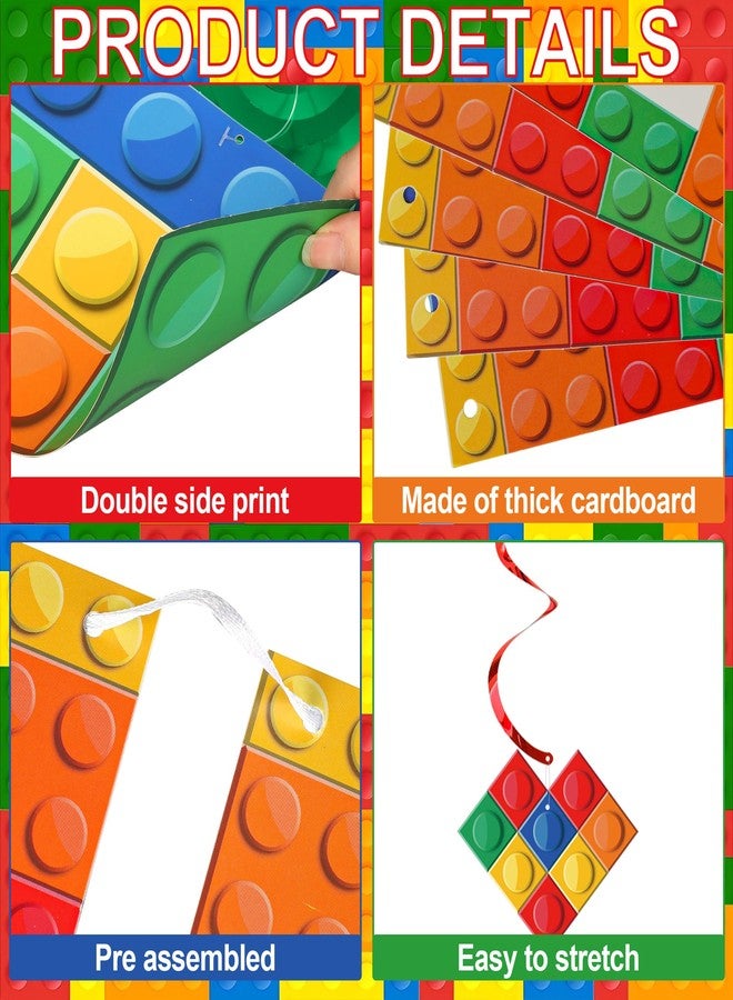 Maniaacer Building Block Birthday Party Decorations Brick Themed Happy Birthday Banner Colorful Block Hanging Swirls Honeycomb Balls Circle Dots Garland for Colorful Brick Pre-strung Birthdays Party Decor - Image 4