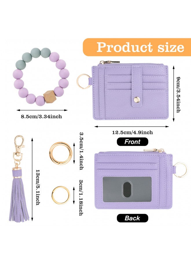 KNGITRYI Wallet Keychain Wristlet for Women,Slim RFID Credit Card Holder Purse Tassel Keychain Bangle Key Ring for Men Women (Classic, RFID-Purple) - Image 1