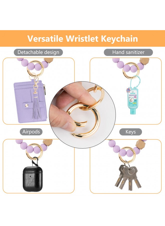 KNGITRYI Wallet Keychain Wristlet for Women,Slim RFID Credit Card Holder Purse Tassel Keychain Bangle Key Ring for Men Women (Classic, RFID-Purple) - Image 3
