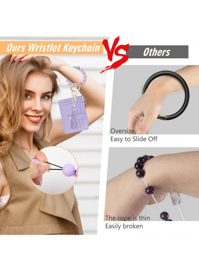 KNGITRYI Wallet Keychain Wristlet for Women,Slim RFID Credit Card Holder Purse Tassel Keychain Bangle Key Ring for Men Women (Classic, RFID-Purple) - Image 4