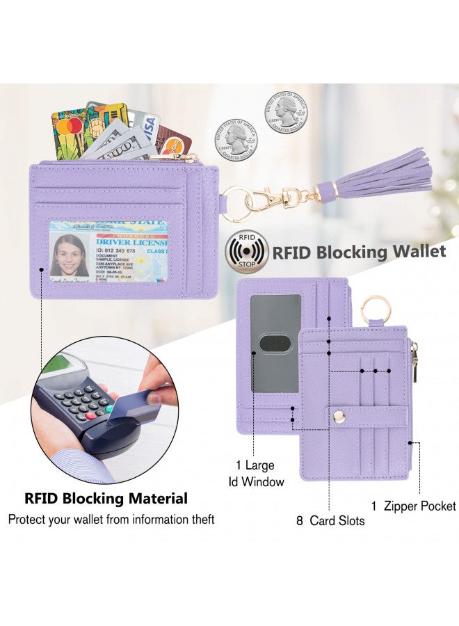 KNGITRYI Wallet Keychain Wristlet for Women,Slim RFID Credit Card Holder Purse Tassel Keychain Bangle Key Ring for Men Women (Classic, RFID-Purple) - Image 2