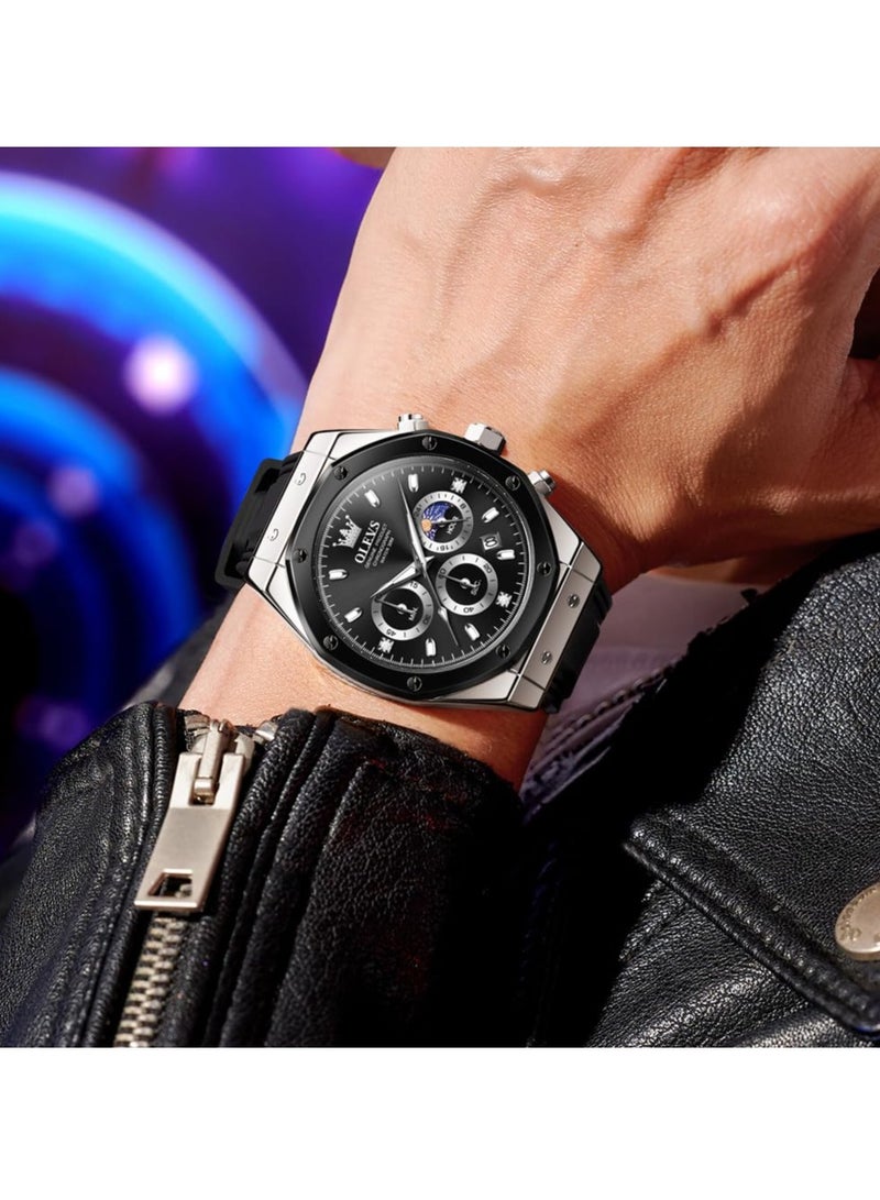 OLEVS Men's Waterproof Luminous Silicone Strap Multifunctional Quartz Business Calendar Watch 9911 - Image 3