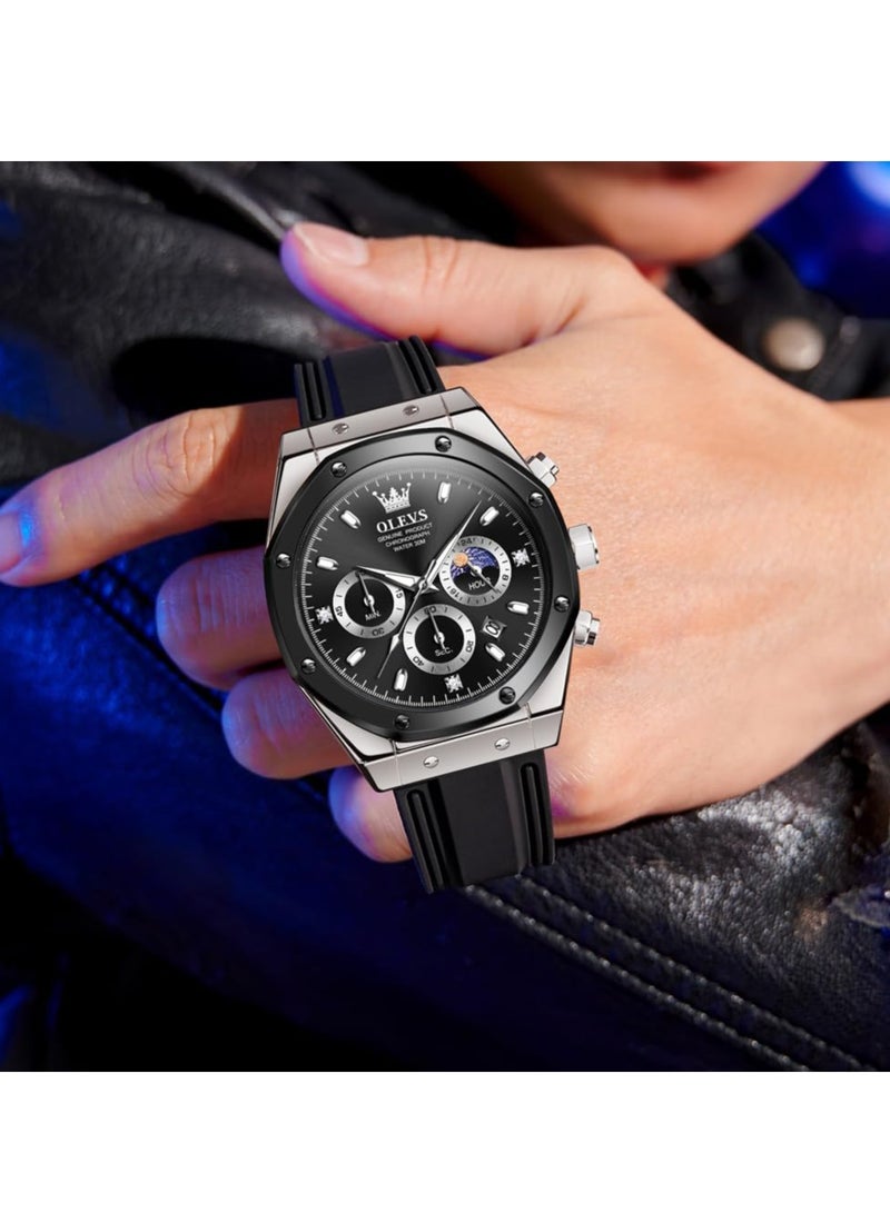 OLEVS Men's Waterproof Luminous Silicone Strap Multifunctional Quartz Business Calendar Watch 9911 - Image 4