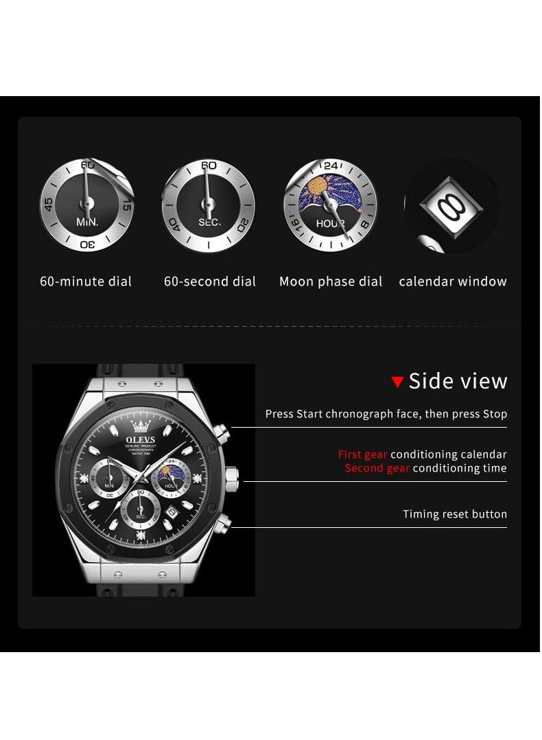 OLEVS Men's Waterproof Luminous Silicone Strap Multifunctional Quartz Business Calendar Watch 9911 - Image 5