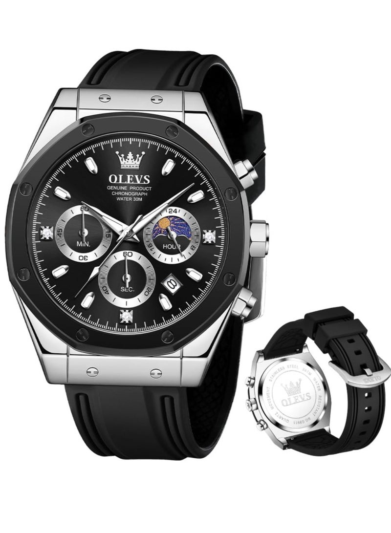 OLEVS Men's Waterproof Luminous Silicone Strap Multifunctional Quartz Business Calendar Watch 9911 - Image 1