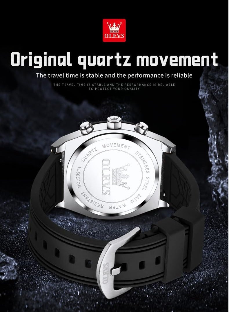 OLEVS Men's Waterproof Luminous Silicone Strap Multifunctional Quartz Business Calendar Watch 9911 - Image 2