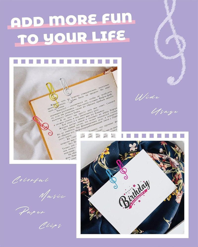 Music Paper Clips, Metal Musical Note Shaped Bookmark Clips, Cute Office  School Accessories, Document Organization, Gift for Music Lovers Teacher Student, 100 Pcs, 10 Colors - Image 4