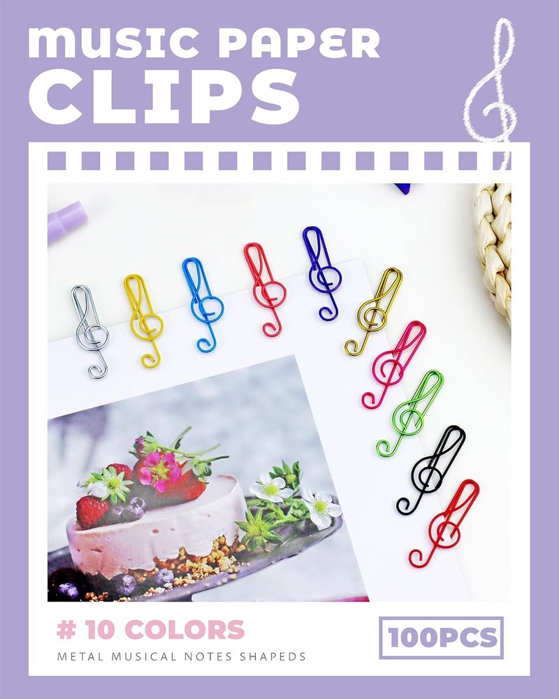 Music Paper Clips, Metal Musical Note Shaped Bookmark Clips, Cute Office  School Accessories, Document Organization, Gift for Music Lovers Teacher Student, 100 Pcs, 10 Colors - Image 2