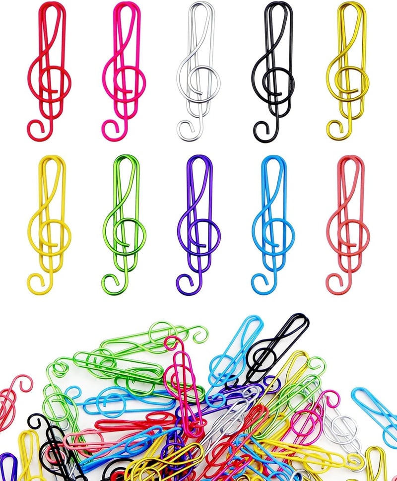 Music Paper Clips, Metal Musical Note Shaped Bookmark Clips, Cute Office  School Accessories, Document Organization, Gift for Music Lovers Teacher Student, 100 Pcs, 10 Colors - Image 1