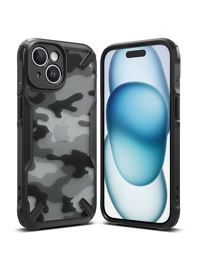 Fusion-X Compatible With iPhone 15 Plus Case Cover Transparent Hard Back Soft Flexible Tpu Bumper Scratch Resistant Shockproof Protection Back Cover Camo Black