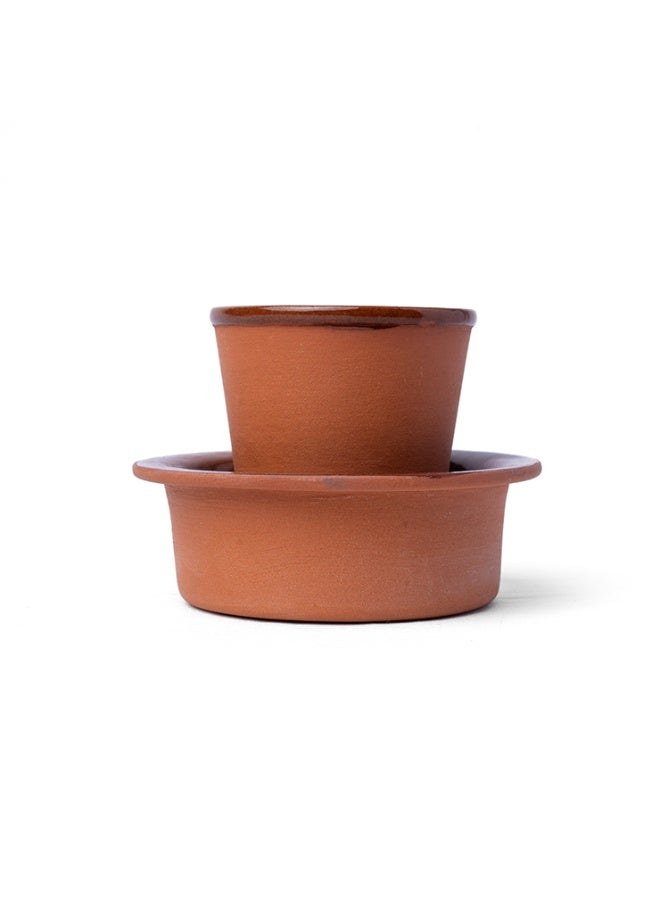 ارك طقم أكواب قهوة مفلترة من آرك تيرا كابي، مصنوع يدويًا من الطين الحراري، من جنوب الهند، مع دابارا | كوب ووعاء فخاري لتقديم قهوة الفلتر التقليدية | بطانة داخلية زجاجية - Image 1