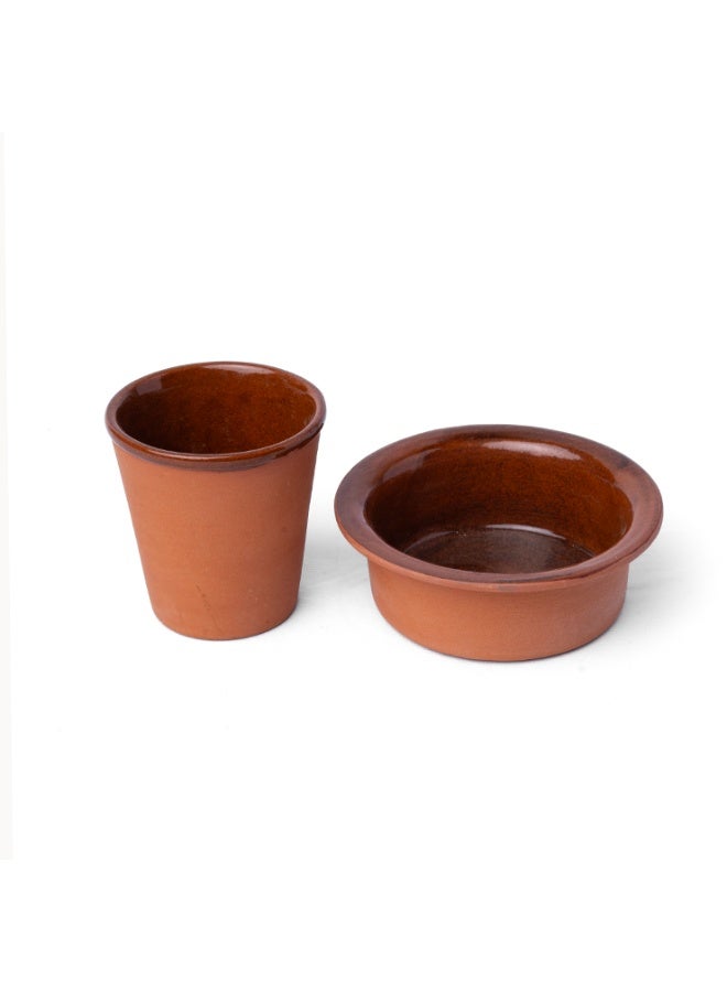 ارك طقم أكواب قهوة مفلترة من آرك تيرا كابي، مصنوع يدويًا من الطين الحراري، من جنوب الهند، مع دابارا | كوب ووعاء فخاري لتقديم قهوة الفلتر التقليدية | بطانة داخلية زجاجية - Image 3