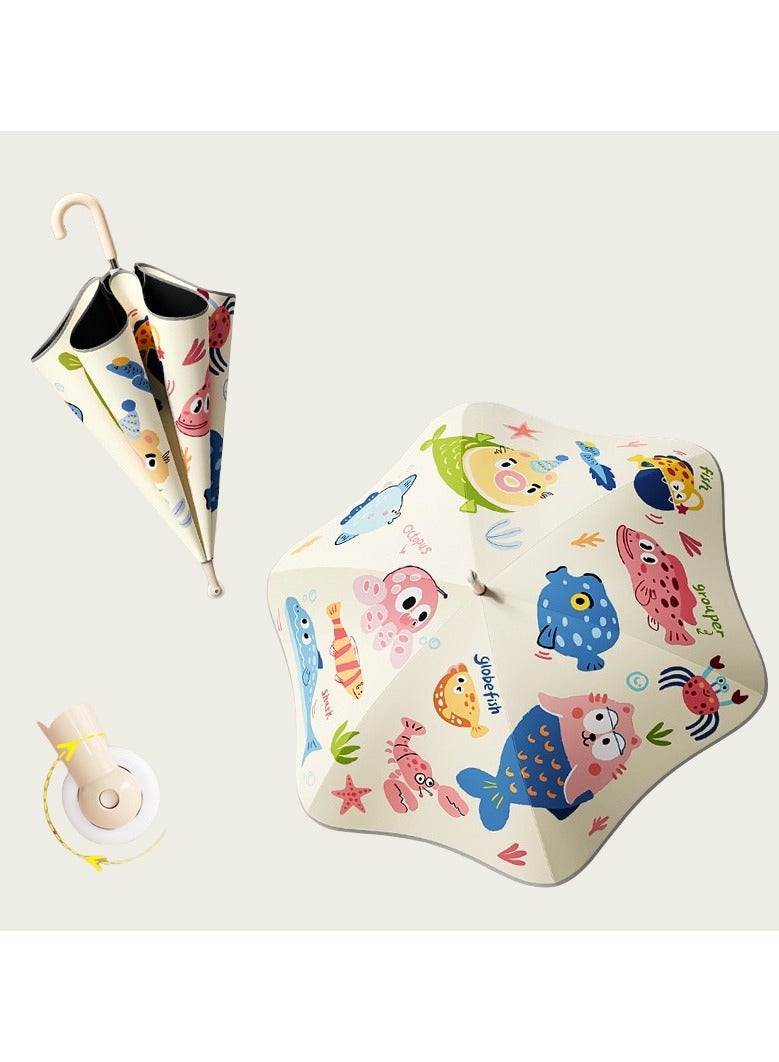 مظلة أطفال كرتونية طويلة المقبض، مقاومة للرياح والمطر والأشعة فوق البنفسجية، مزودة بشرائط عاكسة عالية السطوع لضمان السلامة ليلاً، وتصميم آمن للفتح والإغلاق. إنها مظلة مطر آمنة مناسبة للأولاد والبنات. - Image 1