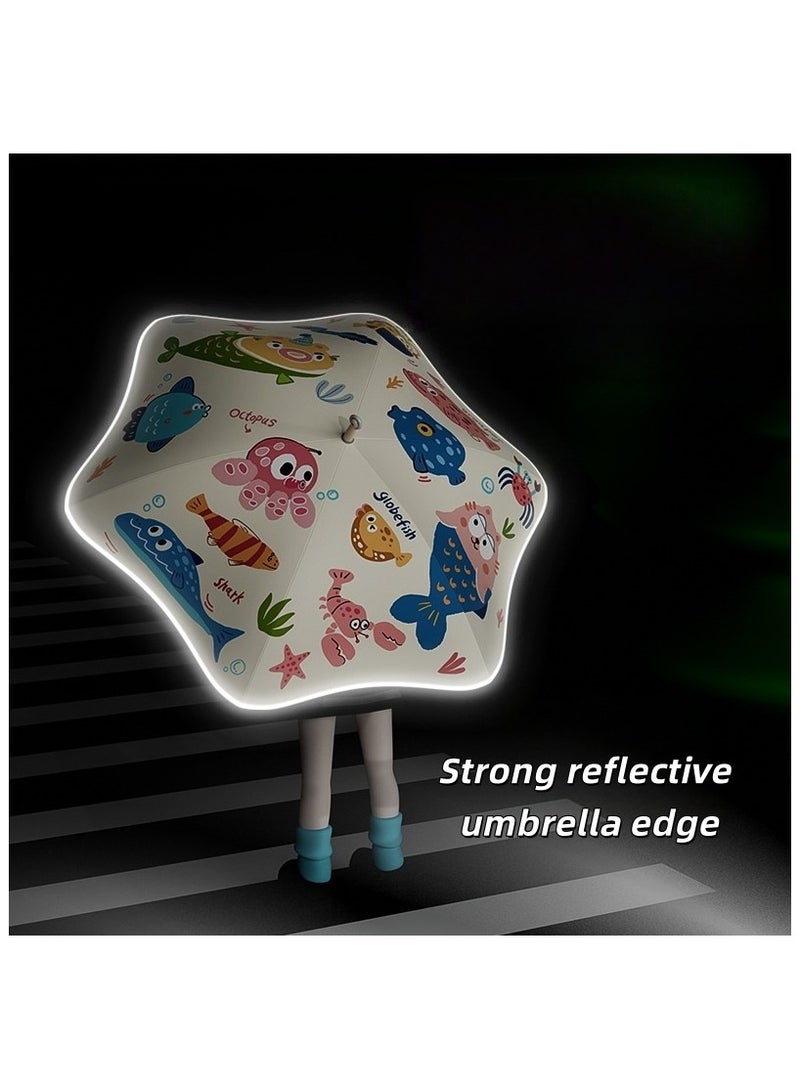 مظلة أطفال كرتونية طويلة المقبض، مقاومة للرياح والمطر والأشعة فوق البنفسجية، مزودة بشرائط عاكسة عالية السطوع لضمان السلامة ليلاً، وتصميم آمن للفتح والإغلاق. إنها مظلة مطر آمنة مناسبة للأولاد والبنات. - Image 3