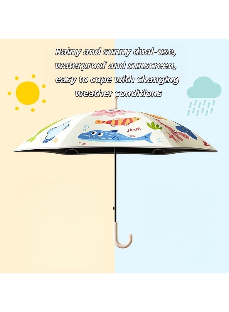 مظلة أطفال كرتونية طويلة المقبض، مقاومة للرياح والمطر والأشعة فوق البنفسجية، مزودة بشرائط عاكسة عالية السطوع لضمان السلامة ليلاً، وتصميم آمن للفتح والإغلاق. إنها مظلة مطر آمنة مناسبة للأولاد والبنات. - Image 4